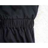Women's Slim Waist Lace-up Short Slash Shoulder Ruffle Jumpsuit