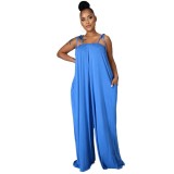 Solid Color Summer Sleeveless Slim Waist Wrapped Breast Loose Wide Leg Women's Jumpsuit