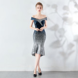 Wrapped See-Through L Gradient Sequins Bodycon Sexy Wedding Formal Party Dress