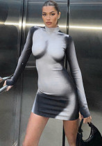 Women's Summer Fashion Casual Body Print Long Sleeve Slim Round Neck Short Dress Women's Summer Fashion Casual Body Print Long Sleeve Slim Round Neck Short Dress
