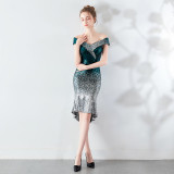 Wrapped See-Through L Gradient Sequins Bodycon Sexy Wedding Formal Party Dress
