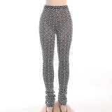 High Waist Black And White Corrugated Butt Lift Pile Pants Fashion Casual Versatile Slim Pants