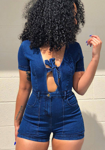 Sexy Topless Denim One Piece Shorts