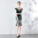 Wrapped See-Through L Gradient Sequins Bodycon Sexy Wedding Formal Party Dress