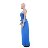 Solid Color Summer Sleeveless Slim Waist Wrapped Breast Loose Wide Leg Women's Jumpsuit