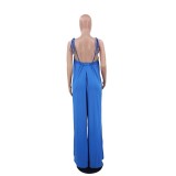 Solid Color Summer Sleeveless Slim Waist Wrapped Breast Loose Wide Leg Women's Jumpsuit