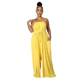 Solid Color Summer Sleeveless Slim Waist Wrapped Breast Loose Wide Leg Women's Jumpsuit