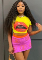 Summer Sexy Tight Fitting Modern Mouth Print Skirt Set Summer Sexy Tight Fitting Modern Mouth Print Skirt Set