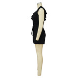 Women's Slim Waist Lace-up Short Slash Shoulder Ruffle Jumpsuit