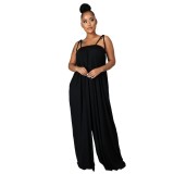 Solid Color Summer Sleeveless Slim Waist Wrapped Breast Loose Wide Leg Women's Jumpsuit