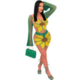 Ladies Fashion Beach Set Sexy Crocheted Sunflower Fashion Top And Skirt Two Piece Set