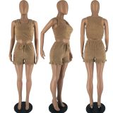 Ladies Spring Summer Stylish Fleece Comfort Tank Top Shorts  Two Piece Set