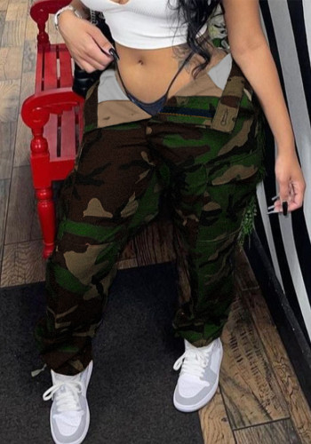 Casual Denim Pants High Waist Micro Stretch Plus Size Camouflage Pants