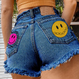 Spring Summer Casual Print Denim Short High Rise Slim Fit Pants