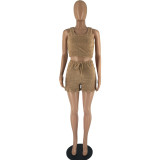 Ladies Spring Summer Stylish Fleece Comfort Tank Top Shorts  Two Piece Set