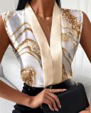 Fashion Casual Sleeveless V-Neck Printed Shirt For Women