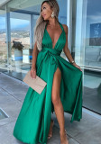 Spring Summer Sexy Solid Tie Long Dress Loose Casual Party Dress