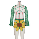 Ladies Fashion Beach Set Sexy Crocheted Sunflower Fashion Top And Skirt Two Piece Set