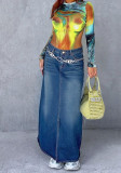 Casual Vintage Denim Long Skirt