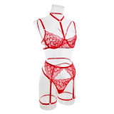 Sexy Lace Lingerie Set Sexy Halter Neck Two Piece Bikini Bra Panty Three Pieces Set