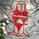 Sexy Lace Lingerie Set Sexy Halter Neck Two Piece Bikini Bra Panty Three Pieces Set