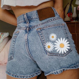 Women's Denim Shorts Printed Pocket Casual Women's Shorts