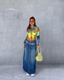Casual Vintage Denim Long Skirt