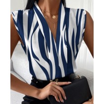 Fashion Casual Sleeveless V-Neck Printed Shirt For Women