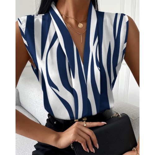 Fashion Casual Sleeveless V-Neck Printed Shirt For Women