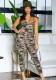 Women's Casual Sexy Straps Lace Up Low Back Camouflage Jumpsuit