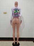 Positioning Print Ribbed Fashion Women's Top Baseball Jacket