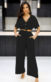 Women Short Polo Collar Crop Top and Pants Two-Piece Set