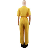 Women Short Polo Collar Crop Top and Pants Two-Piece Set