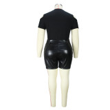 Plus Size Women pu Leather Shorts