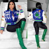 Positioning Print Ribbed Fashion Women's Top Baseball Jacket