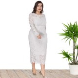 Plus Size Women Long Sleeve Lace Dress