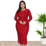 Plus Size Women Long Sleeve Lace Dress