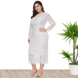 Plus Size Women Long Sleeve Lace Dress