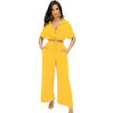 Women Short Polo Collar Crop Top and Pants Two-Piece Set