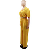 Women Short Polo Collar Crop Top and Pants Two-Piece Set