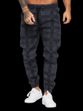 Square grid 3d digital printing Casual pants fitness Tight Pants