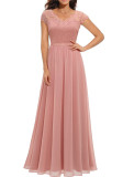Lace Trim Patchwork Chiffon Slim Waist Maxi Dress