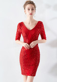 Formal Party evening dress women's short black sequin dress party dress