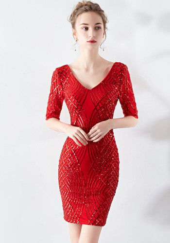 Formal Party evening dress women's short black sequin dress party dress