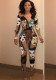 Women's Long Sleeve Tight Fitting Sexy Print Nightclub Jumpsuit