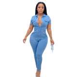 Casual Fashion Denim Ladies Fitting Jumpsuit