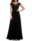 Lace Trim Patchwork Chiffon Slim Waist Maxi Dress