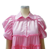 Women's V-Neck Contrast Color Satin Dress Patchwork A-Line Swing Dress