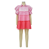 Women's V-Neck Contrast Color Satin Dress Patchwork A-Line Swing Dress