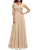 Lace Trim Patchwork Chiffon Slim Waist Maxi Dress